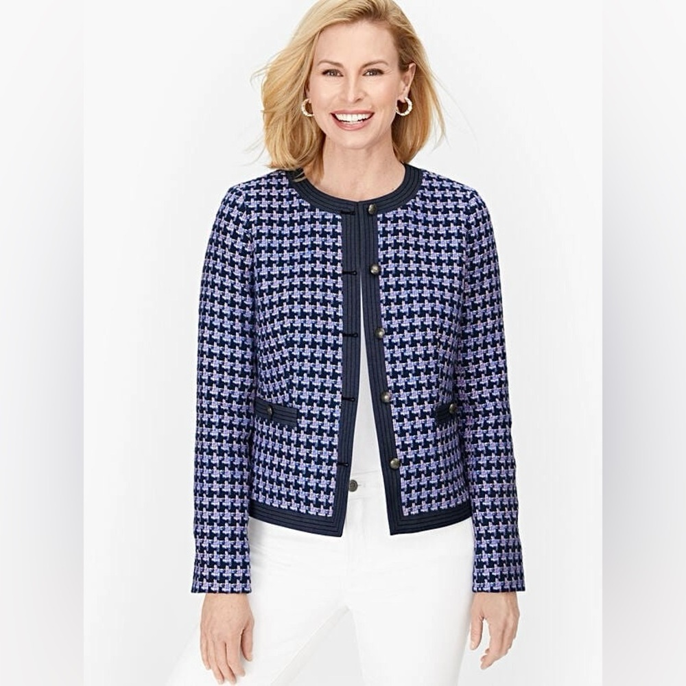 Talbots Houndstooth Cotton Tweed Button Down Jacket Cardigan Shawl - for JO